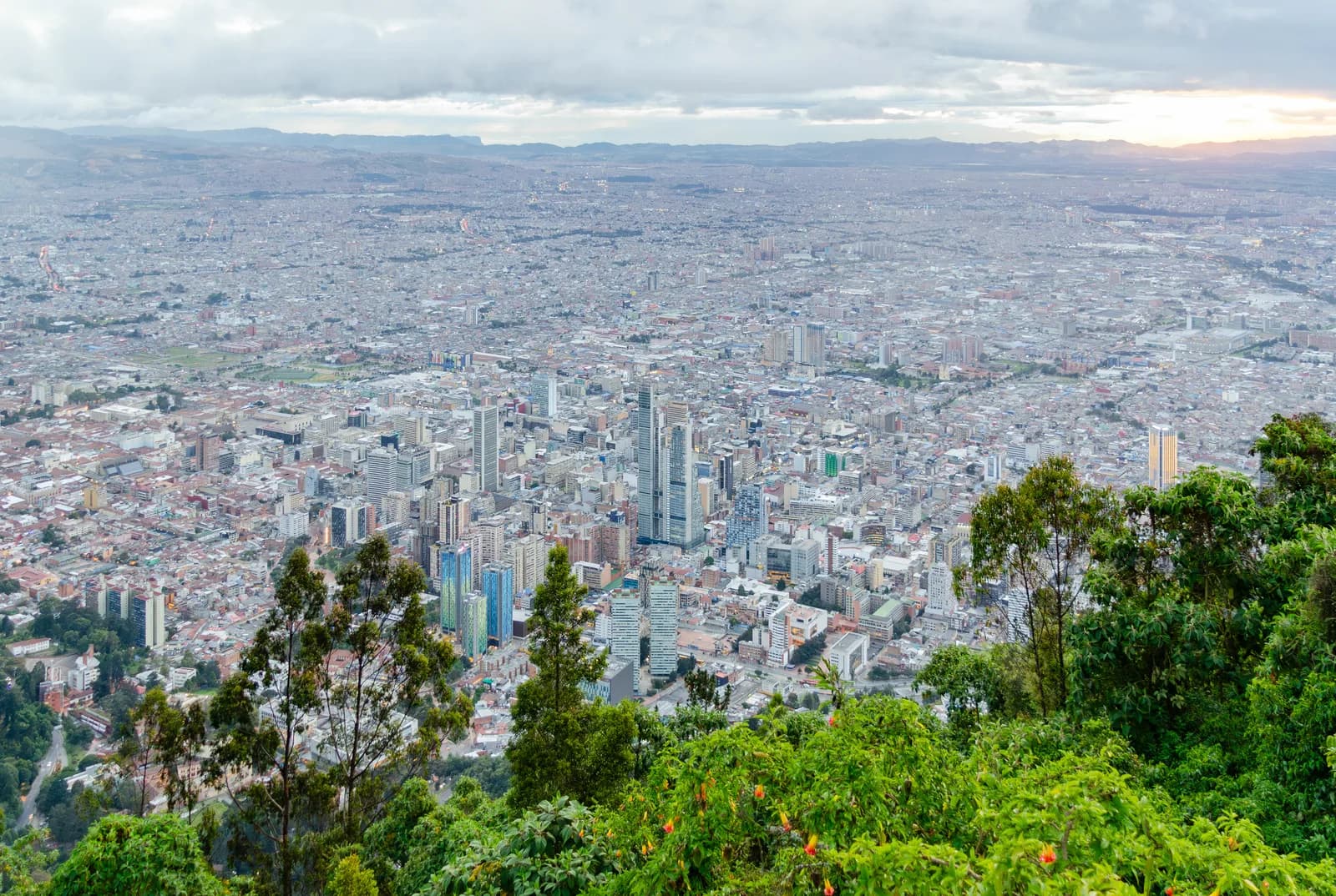 View over Bogotá's dense cityscape from the Monserrate hill on a clear day