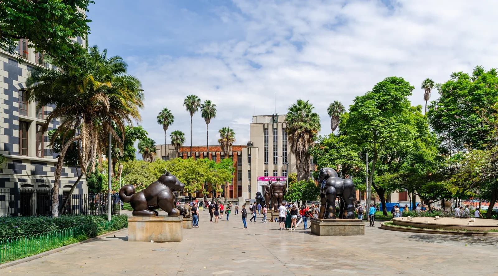 Fernando Botero's rounded bronze sculptures on display in Plaza Botero, Medellín