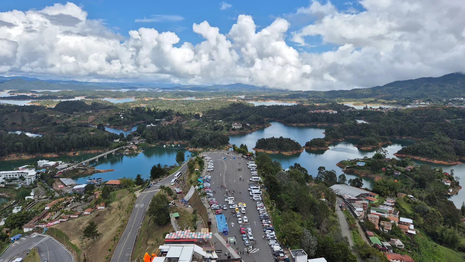 View from the top of the Piedra del Peñol over the lake-dotted green landscape of Guatapé