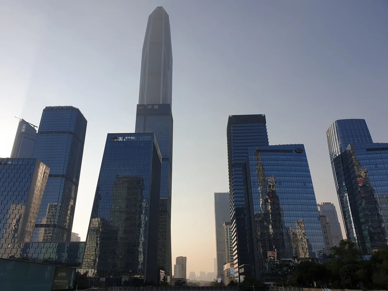 The Shenzhen skyline along Fuhua Road with the Ping An International Finance Center tower